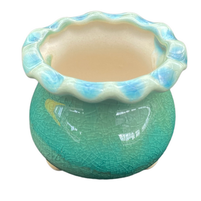25#0003B123  高品質陶器花鉢（ダークグリーン、浅ブルー、ピンクブルー、パープルブルー）4個セット