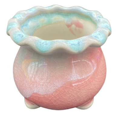 25#0003B123  高品質陶器花鉢（ダークグリーン、浅ブルー、ピンクブルー、パープルブルー）4個セット