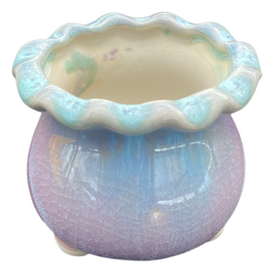 25#0003B123  高品質陶器花鉢（ダークグリーン、浅ブルー、ピンクブルー、パープルブルー）4個セット