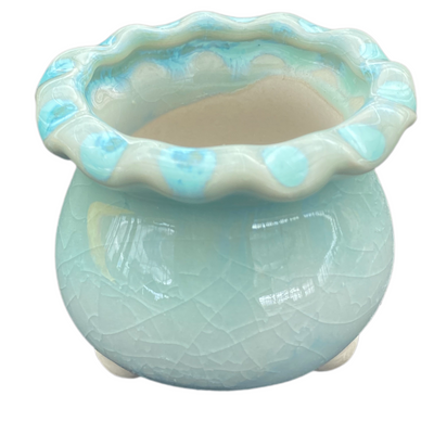 25#0003B123  高品質陶器花鉢（ダークグリーン、浅ブルー、ピンクブルー、パープルブルー）4個セット
